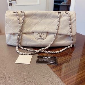 Chanel Off-white Lambskin Stitch Classic Flap Bag